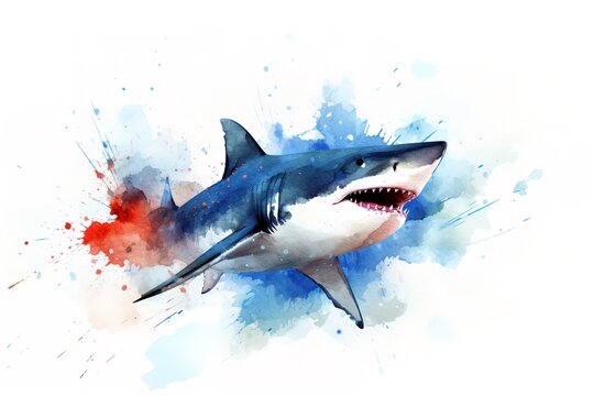 Shark. Watercolor hand drawn illustration. Isolated on white background.