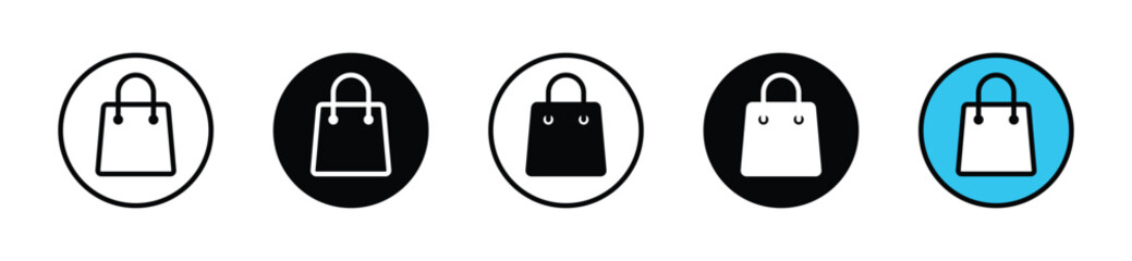 Shopping bag icon button in thin line, flat, and color style on white background. Online shop, E-commerce, paper bag symbol for apps and websites. Vector illustration