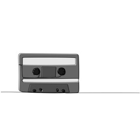 Audio cassette, tape one line color art. Continuous line drawing of play, tape, song, cassette, audio, fix, group, classic, music, multimedia, strip, retro, reel, vintage, nostalgia, 80s, disco, 90s