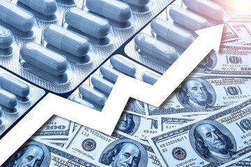 Rise in the price of medicines. The concept of rising prices for medicines. Graph of growth in the...