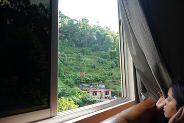 Mountain View from Window in Lingtham Hotel at Sikkim