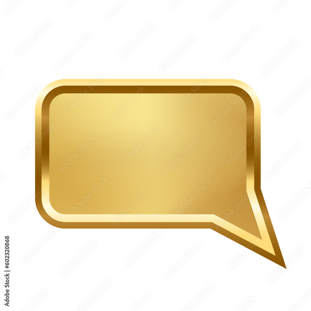 Aufkleber gold rectangle speech bubble with frame vector illustration. 3d golden glossy elegant button design 
