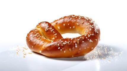 Obraz na płótnie Canvas Golden pretzel crusted with salt crystals
