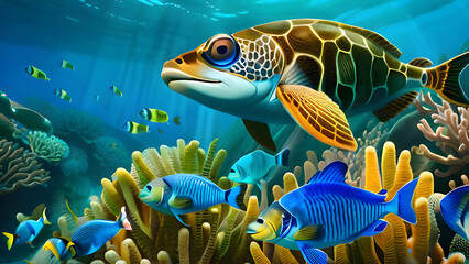 Plakat The Coral Reef A Thriving Hub of Colorful Creatures and Essential Ecosystem Roles Create With Generative AI Technology