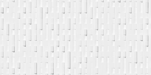 Random shifted inset and offset white small rectangle cubes geometrical background wallpaper banner pattern flat lay top view from above