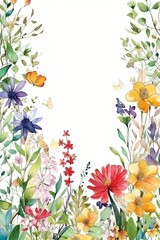 Beautiful  border with small spring flowers and leaves border, created with generative AI