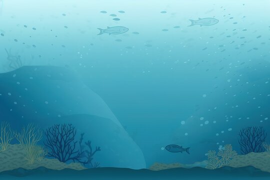 underwater scene depicting a variety of fish and marine life, simple minimal illustration.
