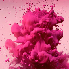 pink Color splash - Multiple colorful water explosion fluid ink particles slow motion in water with Generative AI.