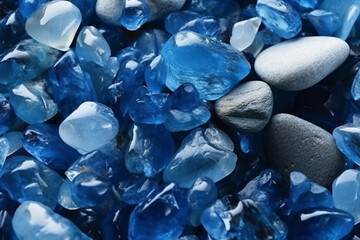 Blue and White Cristal stones like ocean in water. AI generative