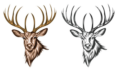 Deer head hunting vector illustration set, colorful and black