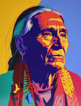 Colorful portrait of an American Indian by generative AI