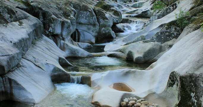 View of Los Pilones in the Garganta de Los Infiernos in the Garganta de Los Infiernos Nature Reserve in Caceres, Spain