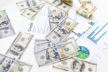US dollar banknotes on charts graphs paper. Financial development, Banking Account, Statistics, Investment Analytic research data economy.