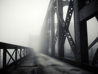 Foggy Metal Bridge - Noir Photography - AI Generated