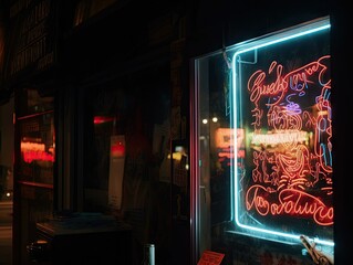 Neon Sign in Tattoo Parlor Window - AI Generated