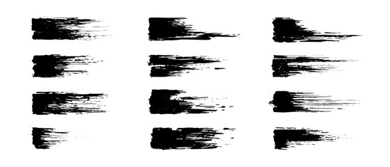 collection of black grunge brush stroke vector