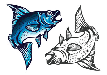 Salmon colorful and black jumping fish vector design.