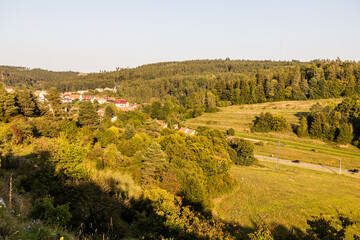 Naklejka premium Aerial view of Ostrov u Macochy village in Moravian Karst region, Czech Republic