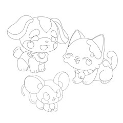 Set of a cute little animals with a kind smiling faces and big eyes.