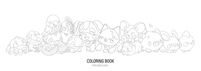 Group of a cute little animals with a kind smiling face and big eyes.