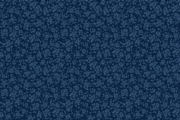 Vector seamless pattern. Pretty pattern in small flowers. Small navy blue flowers. Blue background. Ditsy floral background. Elegant template for fashion prints. Stock vector.