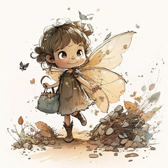 Ai generated cute little fairy with wings illustration