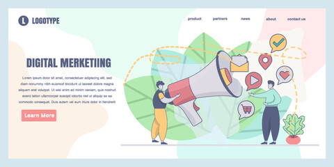 Landing page design templates for digital marketing concept illustration, perfect for web design, banner, mobile app, landing page, Flat Vector illustration