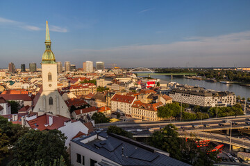 Aerial view of the old town in Bratislava, Slovakia