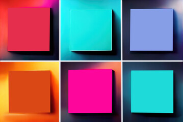 Color frames blank stick notes neon square collage