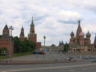 St. Basil's Cathedral and Spasskaya Tower of the Moscow Kremlin on Red Square in Moscow