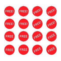 Set of Free web button sign, promotion design label icon, gratis business vector illustration