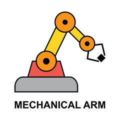 Mechanical robot arm machine icon, technology hydraulic robotic hand, vector illustration