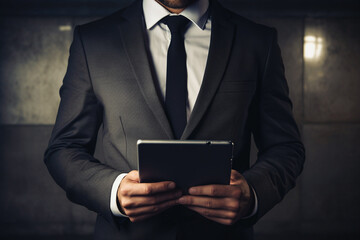 businessman in a suit and tie holding a tablet, Generative AI