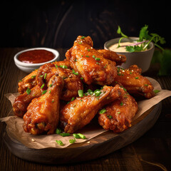 delicious looking chicken wings and sauce - made with generative ai