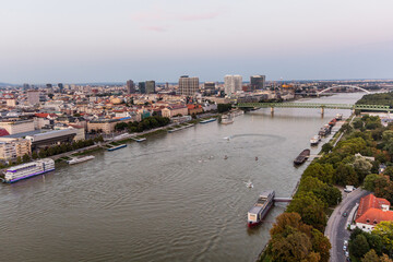 Obraz premium Aerial view of Danube river in Bratislava, capital of Slovakia