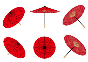 赤い和傘のイラスト素材セット - obrazy, fototapety, plakaty