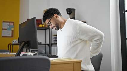African american man business worker working suffering for backache at office