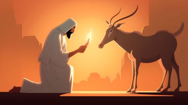 Eid ul adha Illustration of Muslim man sacrifices cow during hajj, Generative AI