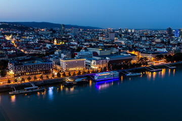 Fototapeta na wymiar Evening aerial view of the old town in Bratislava, capital of Slovakia