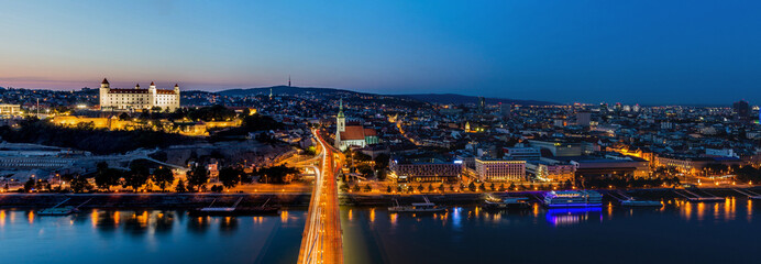 Evening panorama of Bratislava, capital of Slovakia
