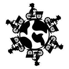 black silhouette child and earth icon logo