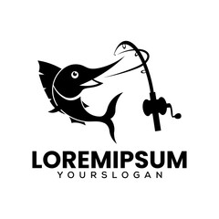black silhouette fishing icon logo