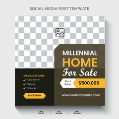 Minimalist millennial home for sale instagram post template