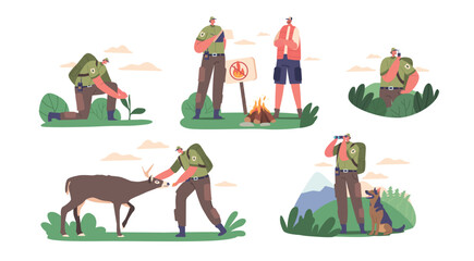 Set Professional Ranger Forester Characters Manage And Protect Forest Resources. Maintain Forest Health