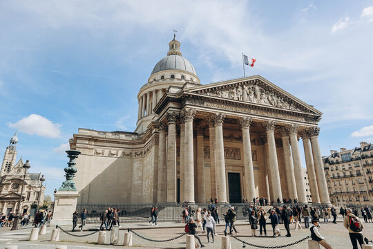 Paris, France - 16 April 2023: The Panth&eacute;on, a famous monument in the 5th arrondissement of Paris, France.