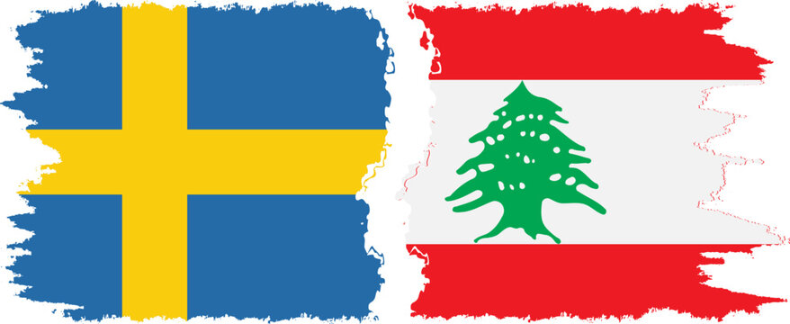 Lebanon and Sweden grunge flags connection vector