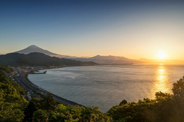 Fototapeta na wymiar Mt. Fuji seen from Satta Toge pass at sunrise, Shimizu, Shizuoka