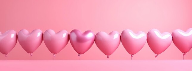 pink heart shaped balloons on a pink background, generative ai