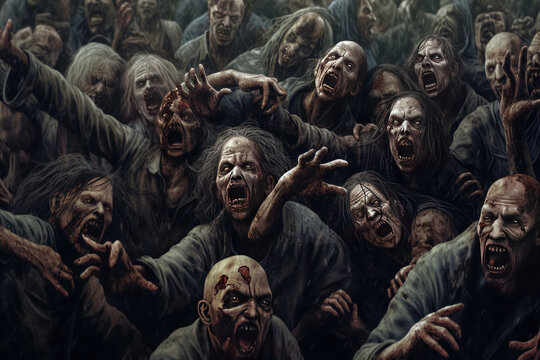 A zombie horde of undead attacking. Generative ai