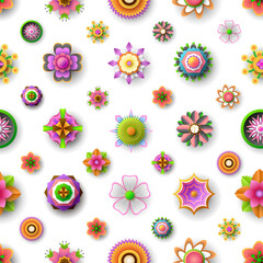 Seamless Pattern Abstract Elements Different Flower Plant Botanic Vector Design Style Background Illustration Texture For Prints Textiles, Clothing, Gift Wrap, Wallpaper, Pastel